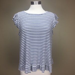 Altar’d State Ruffle Striped Ribbed Keyhole Tee M